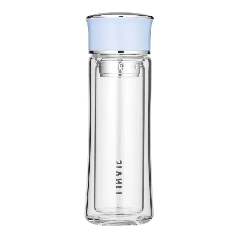 

220ml Glass Water Bottle with Strainer Double-layer Anti-scalding Office Water Cups Juice Lemon Portable Kettle Friend Xmas Gift