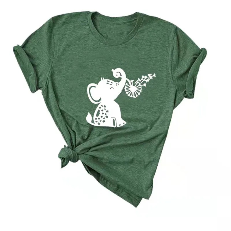 

2021 European and American ladies hot cartoon baby elephant casual short-sleeved T-shirt 2493