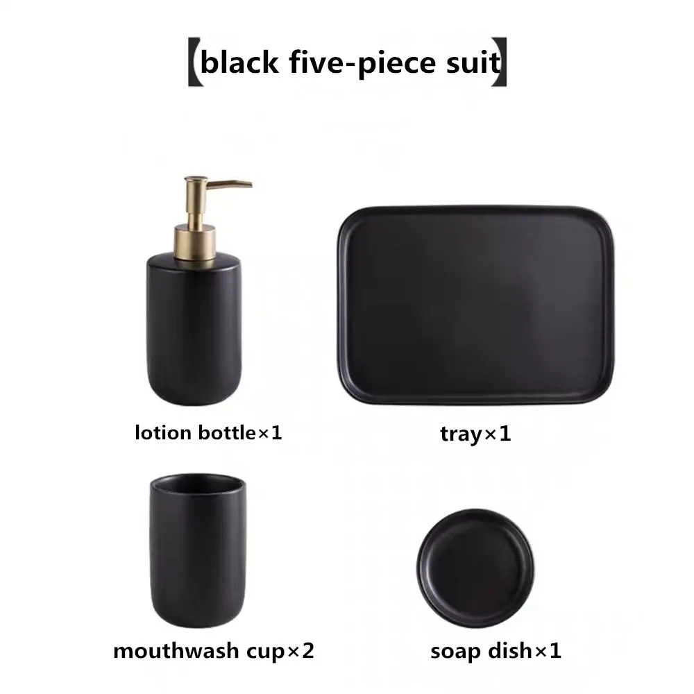 

5 Pieces Ceramic Bathroom Wash Sets Nordic Soap Dispenser Pumping Bottle Household Couple Brushing Cup Set Bathroom Decoration