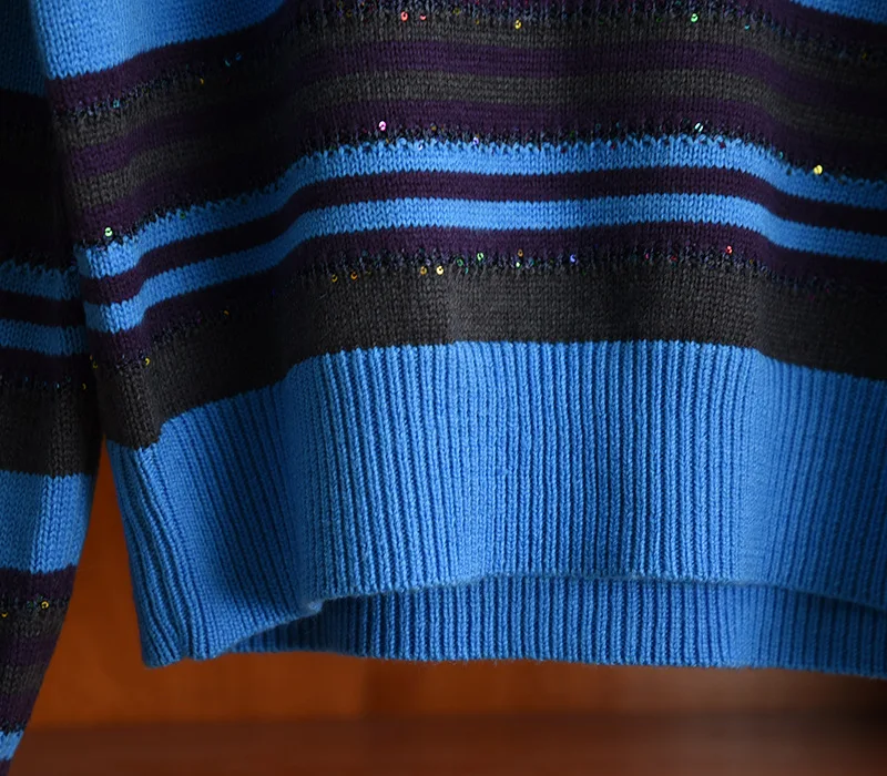 

2020 Sping Women's brand new high quality 92% Cashmere sweaters Fashion elegant women sequins stripe sweater pullovers top B668