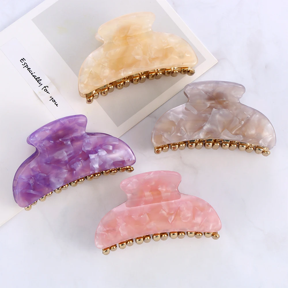 1 шт. желе Цвет Акриловые зажимы для волос Цветочный принт с золотым напылением