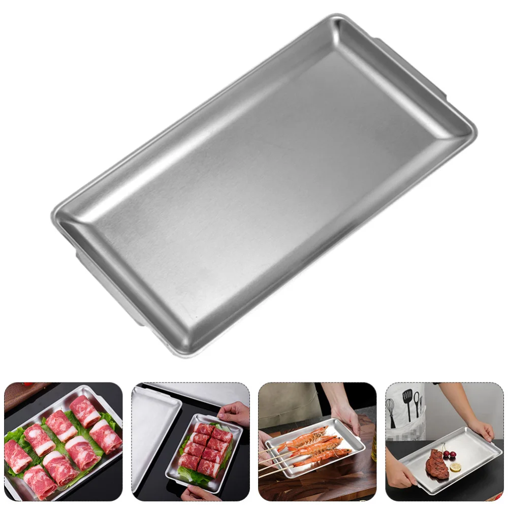 

1Pc Stainless Steel Food Container Rustproof Sushi Plate Practical Barbecue Pan
