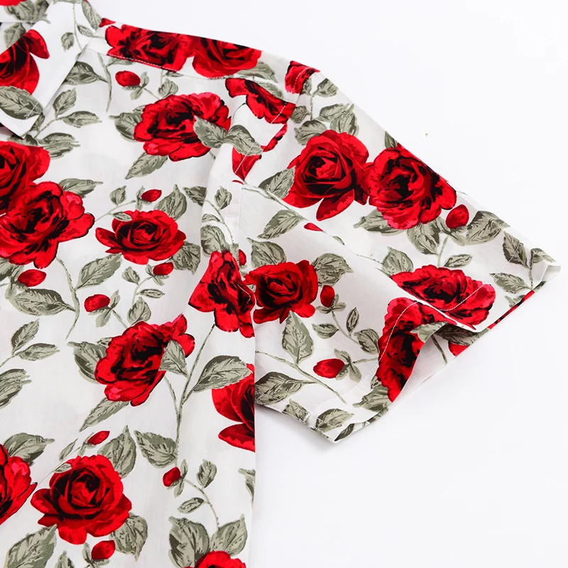 100 Cotton Hawaiian Man Shirt Short Sleeve Us Size Rose Floral Beach Regular Fit Summer