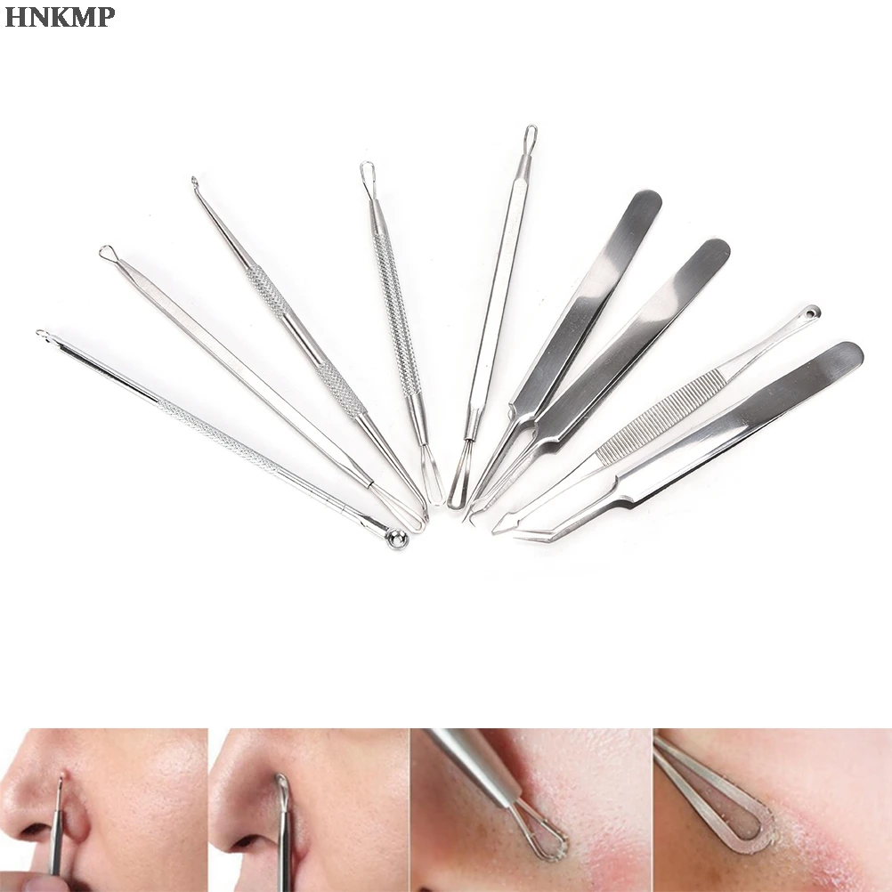 

9Pcs/set Blackhead Acne Comedone Pimple Blemish Extractor Remover Stainless Steel Health Beauty Kit Set Face Skin Care Tool