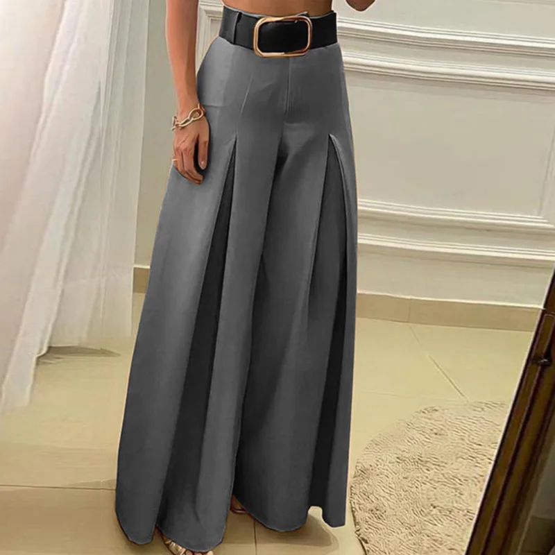 

Vintage Office Lady Pleated Wide Leg Pants 2021 Women Fashion Chic Solid Long Pants Spring Elegant Harajuku Trousers Streetwear