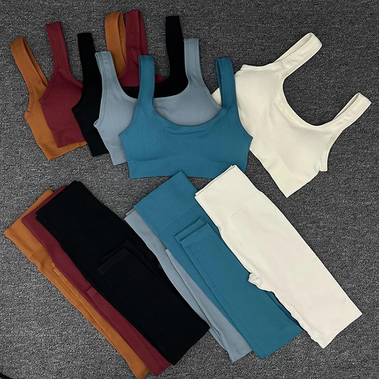 WANYUCL 2021 New Seamless Gym Set Women Fitness Yoga Set Sports Suits High Waist Leggings+Push Up Bra 2 peice Set Sportswear