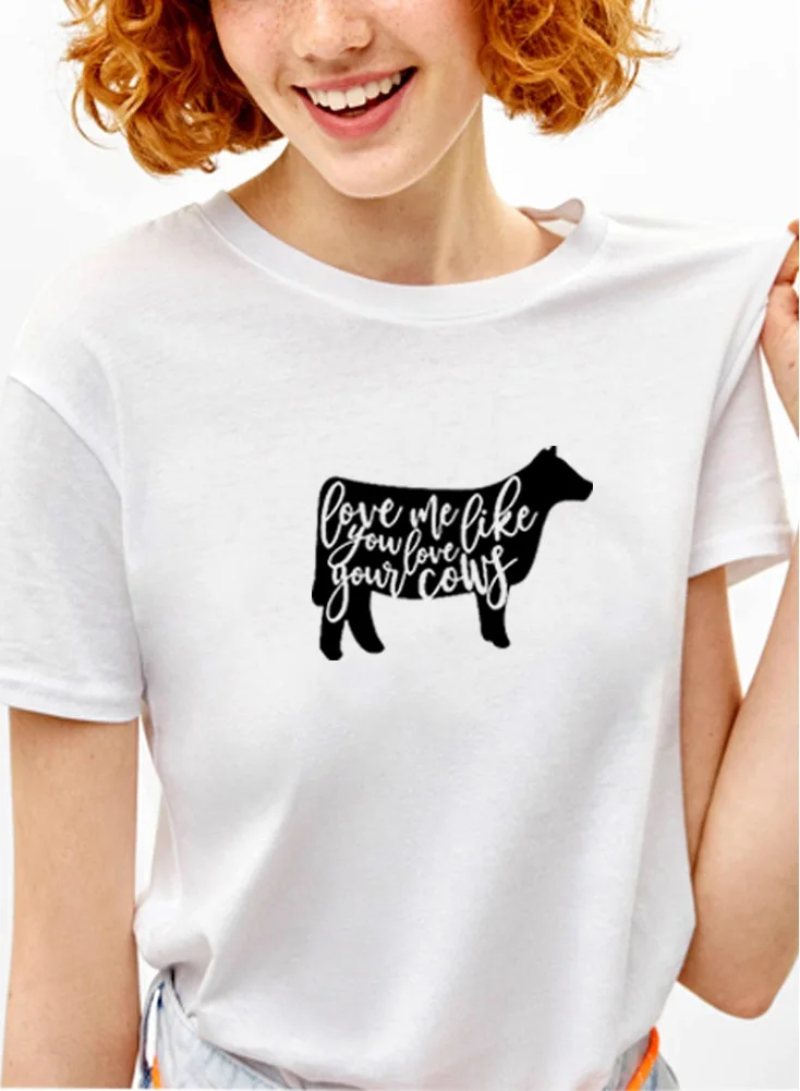 Женская футболка с принтом Love Me Like You Your Cow свободная хлопковая Футболка круглым