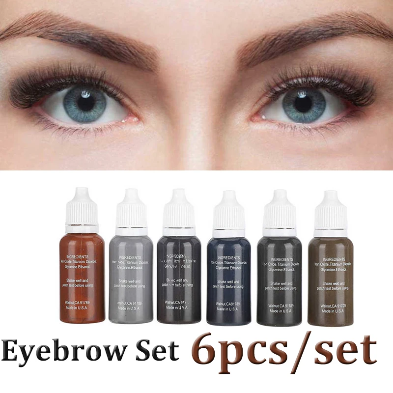 Microblading Tattoo Ink Pigment Set Semi-Permanent Eyebrow Lip Tattoo Pigments Plant Extract Beauty Makeup Inks Supply 6pcs/set