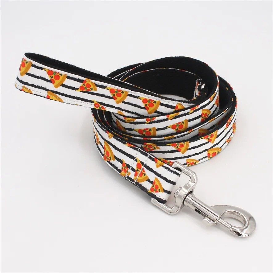 stripe leash Популярный собачий ошейник с рисунком пиццы и поводок с галстуком-бабочкой для больших и маленьких собак, хлопковый тканевый ошейник с металлической пряжкой цвета розового золота - Цвет: stripe leash