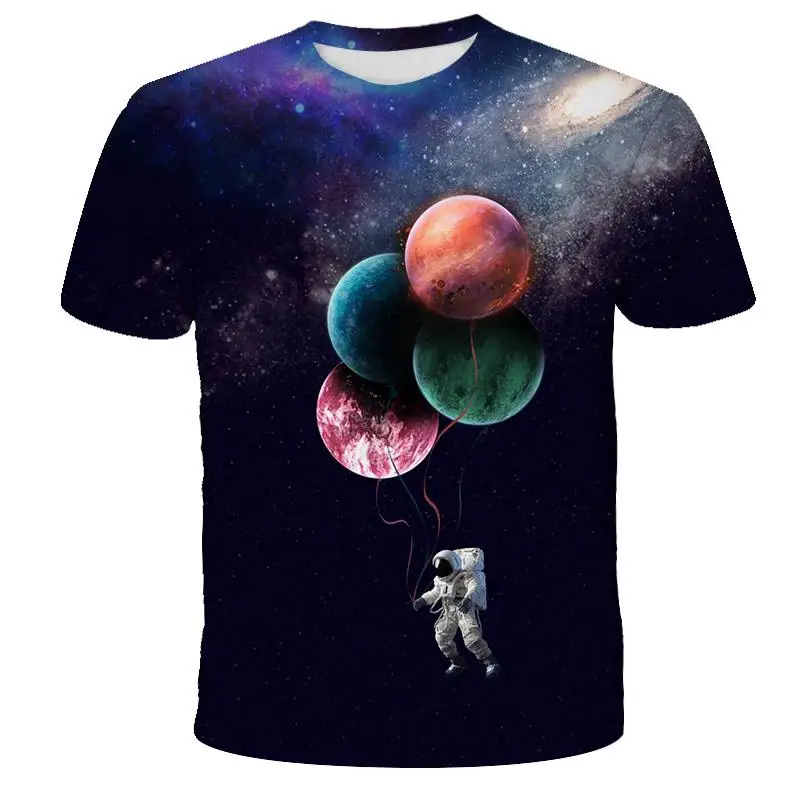 

Funny Design Astronaut Printing T shirt Casual Short Sleeve Kids O-neck Street Toddler Child T-shirt Summer Moon High Quality