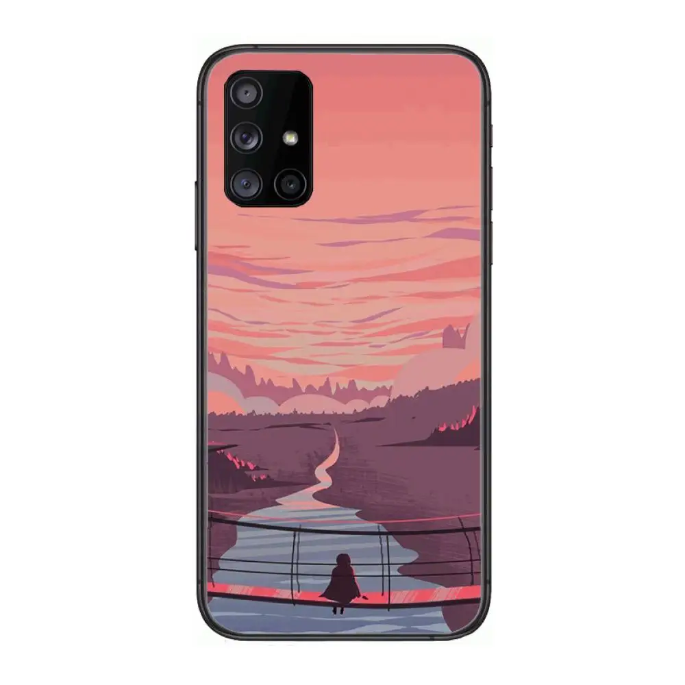 

House scenery color sky Phone Case Hull For Samsung Galaxy A 90 50 51 20 71 70 40 30 10 80 E 5G S Black Shell Art Cell Cover
