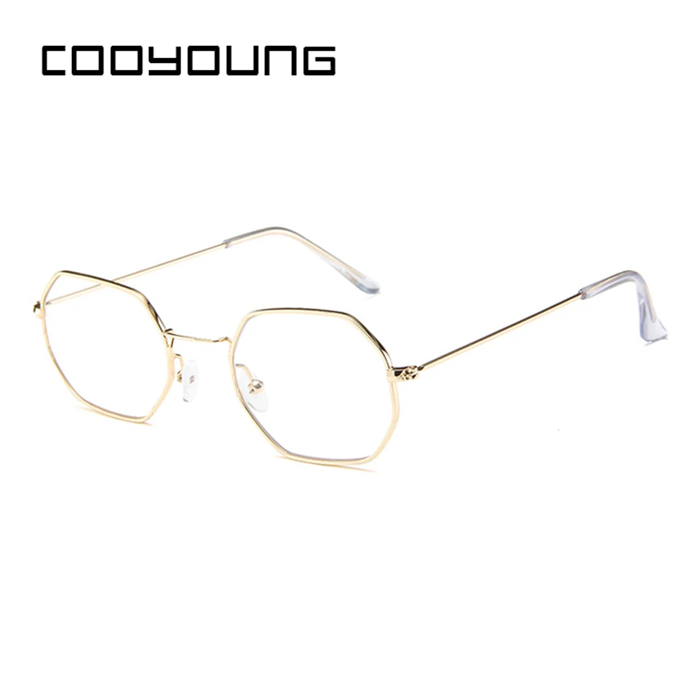 COOYOUNG модные шестигранные Квадратные прозрачные солнцезащитные очки для женщин, брендовые Дизайнерские мужские винтажные зеркальные Оптические солнцезащитные очки с металлической оправой UV400 - Цвет линз: C11GoldClear