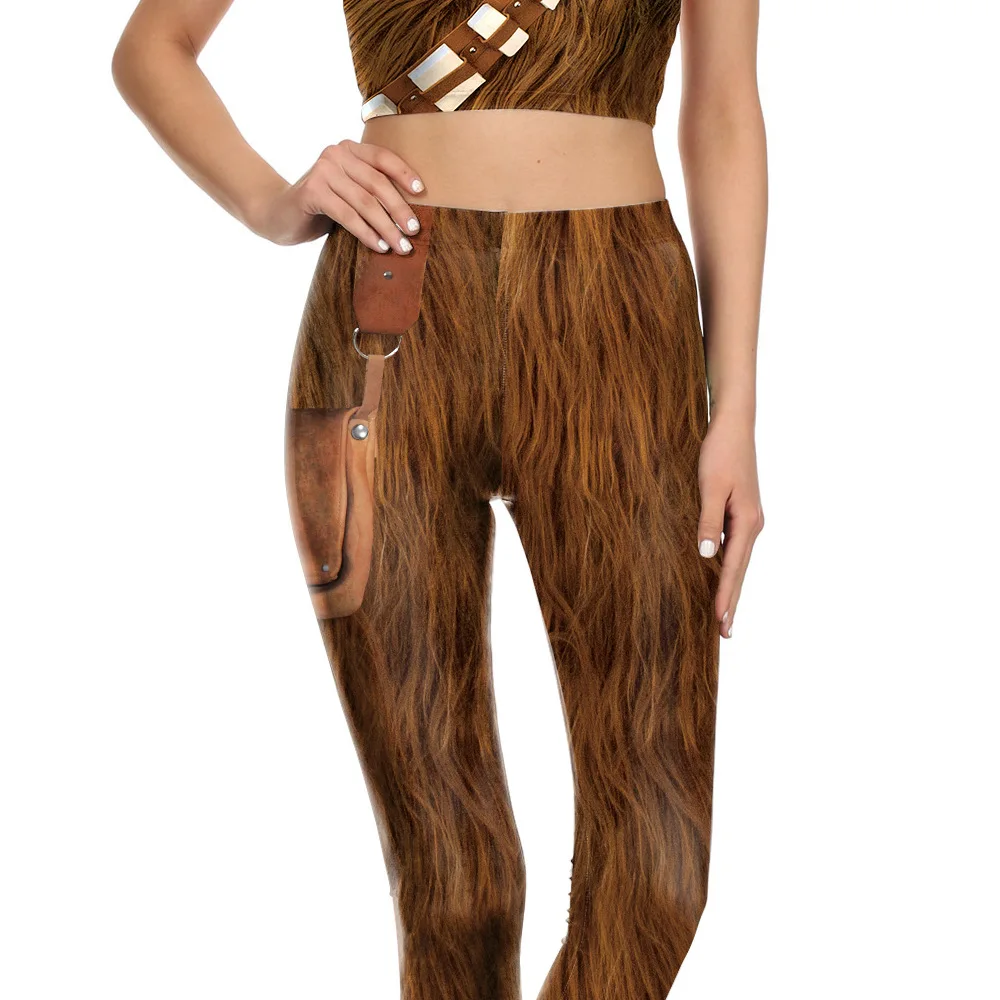 

Women Fashion Punk Savage Hunter Digital Printed Stretch Top Tights Halloween Cosplay Costume Party Dress Up Vest Pants Set