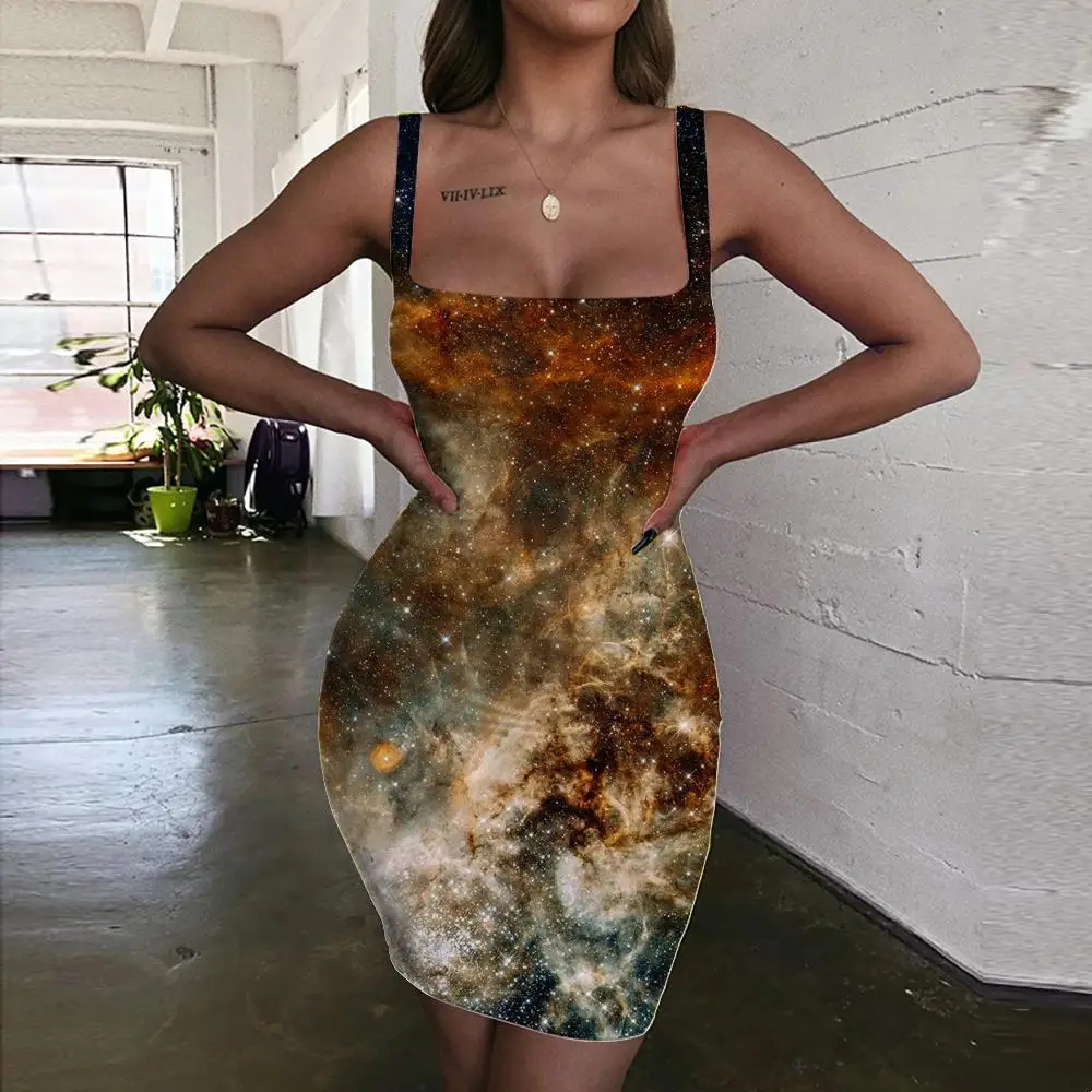 

Giyu Brand Galaxy Dress Women Space 3d Print Universe Sundress Nebula Vestido Sexy Womens Clothing Summer Beach Boho Femme