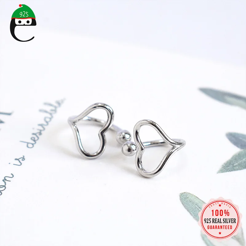 

ElfoPlataSi Real 925 Sterling Silver Fashion Romantic Hollow Heart Clip Earrings For Women Wedding Valentine's Day Jewelry DD195