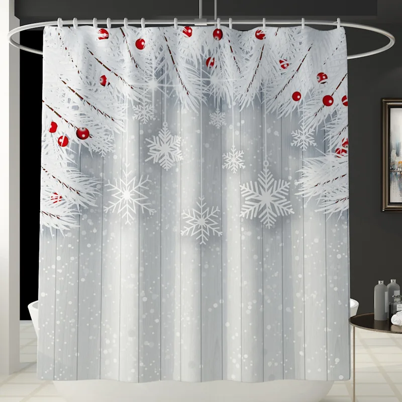 

Christmas Bathroom Curtain Anti-slip Shower Mat Toilet Rug Absorbent Bathroom Carpet Foot Mat Washable Bathroom Rug Set