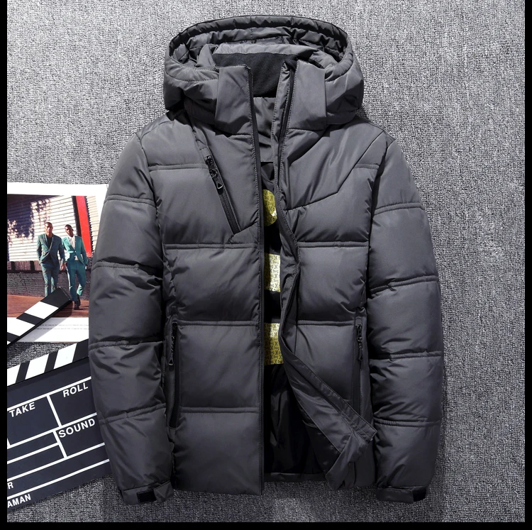 905 Dark gray Зимняя мужская куртка, качественное теплое плотное пальто, Зимняя Красная черная парка, Мужская теплая верхняя одежда, модная белая мужская куртка-пуховик на утином пуху - Цвет: 905 Dark gray