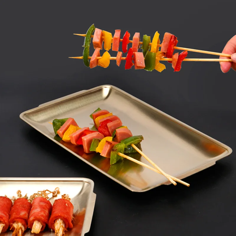 Stainless Steel Food Storage Tray Square Plate Snack Dessert Fruit Cake Bread Serving Pan Golden Home Kitchen Barbecue Dish | Дом и сад