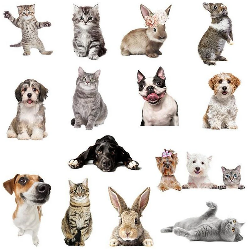 Фото Наклейки на стену с мультяшными милыми кошками собаками и кроликами настенные
