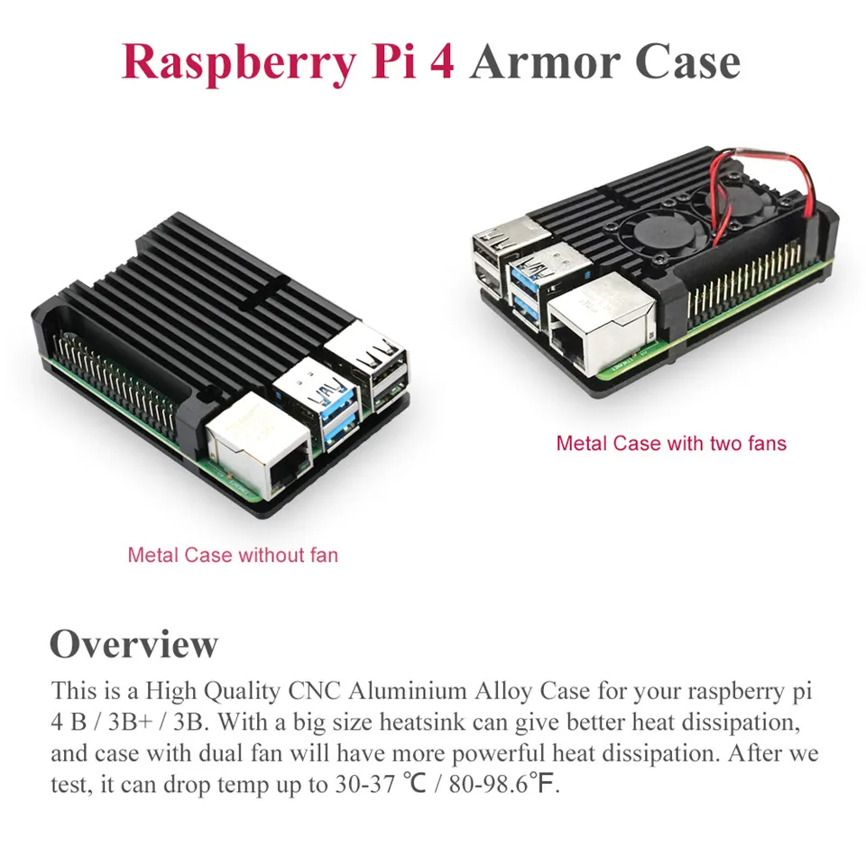 Металлический чехол для последние Raspberry Pi 4 Модель B LPDDR4 2G/4G Quad-core Cortex-A72(ARM v8), 64-разрядная 1,5 Ghz Dual core 4K HDMI Выход Мощность