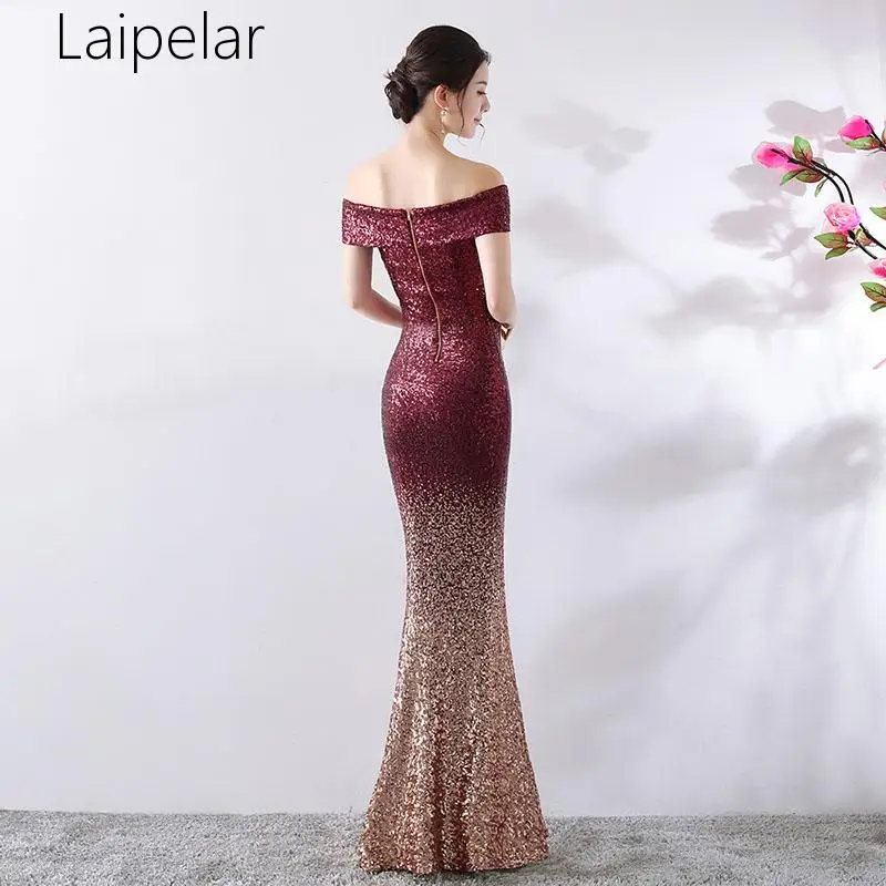 

Laipelar New Gradient Sequins Slash Neck Off Shoulder Mermaid Cocktail Party Sexy Dress Club Wear Women Prom Luxury Long Dresses