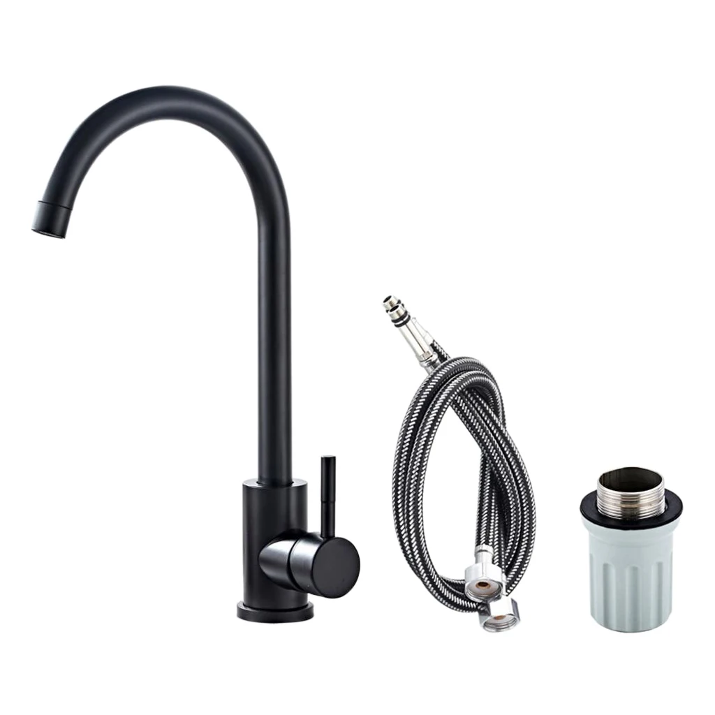 

1-Handle Widespread Kitchen Bathroom Faucet Swivel Head Basin Tap W/2xHoses