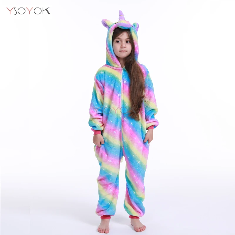 Kigurumi/Детские пижамы для мальчиков и девочек; пижамы с единорогом; фланелевые детские пижамы; костюм для сна с животными; зимние комбинезоны с котом