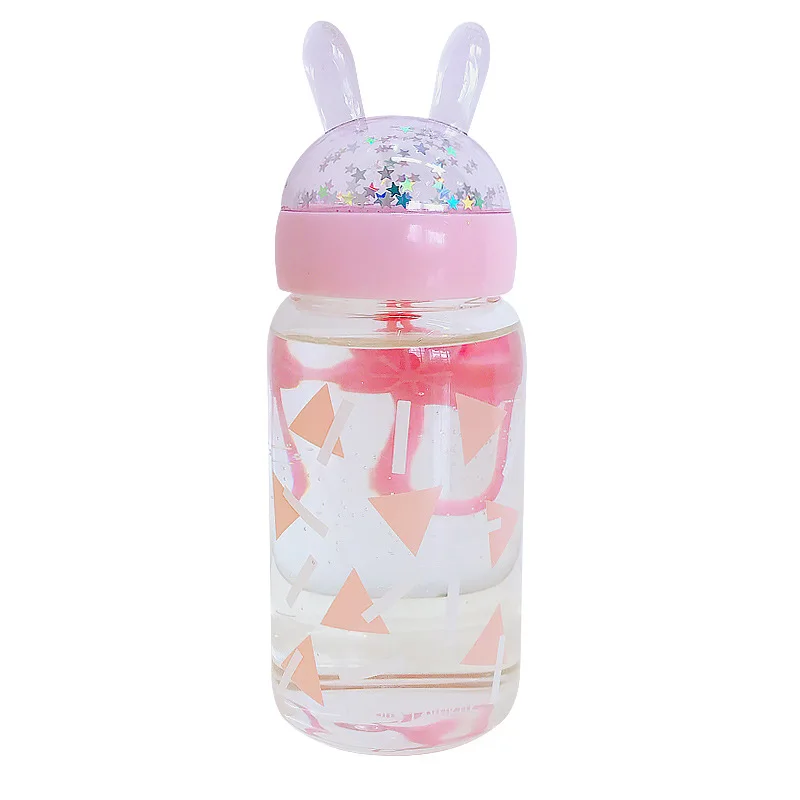 

Fashion Cute Water Bottle For Girls Kids Creativity Glass Micro Landscape Rabbit Ears Mug Kawaii Portable Leak Proof Water Cup