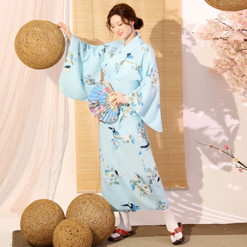

Japanese Women's Long Kimono Improved Cherry Blossom Kimono Night Robe Yukata National Traditional Costume