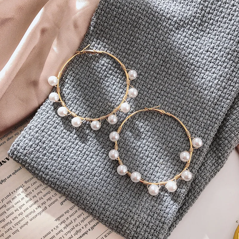 

Newest Korean Fashion Trendy Big Circle Earrings Retro Temperament Wild Pearl Earrings Versatile Semicircle Party Jewelry Gift