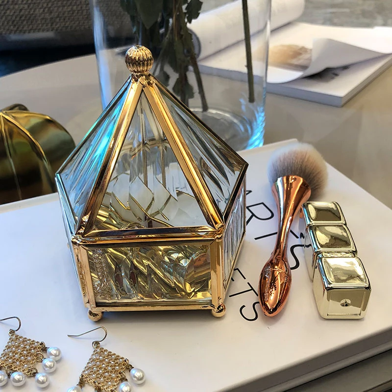 

Nordic High-End Storage Box Home Dressing Table Creative Geometric Glass Jewelery Boxes Organizer Wedding Gift