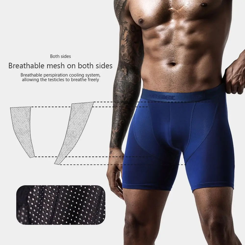 Ice Silk Men Underwear Sports Panties Breathable Mesh Running Lengthened Anti-wear Leg Modal Men Boxer briefs Solid Panties