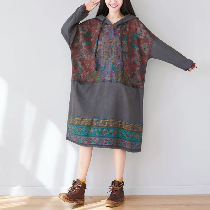 

Top quality ladies ethnic Print Boho cotton dress plus size comfortable cloths q239
