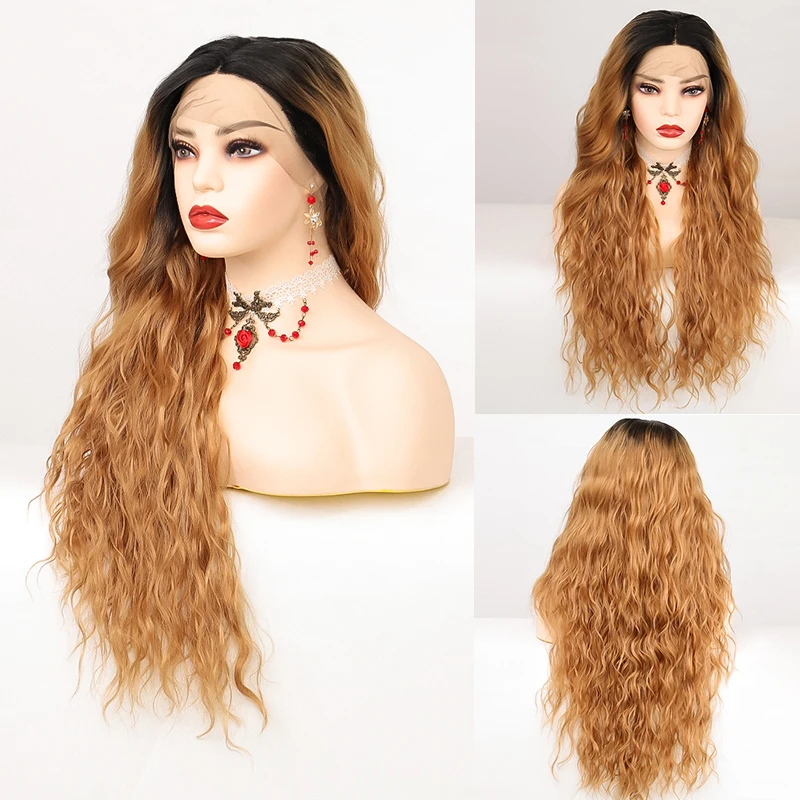 MANWEI Synthetic Blonde Lace Wigs Deep Wave Cosplay Lolita Wig 30Inch Ombre Blonde Wigs For Women High Temperature Fiber aigemei short straight synthetic wigs for women 1b blonde bob wig high temperature fiber black ombre cosplay wig