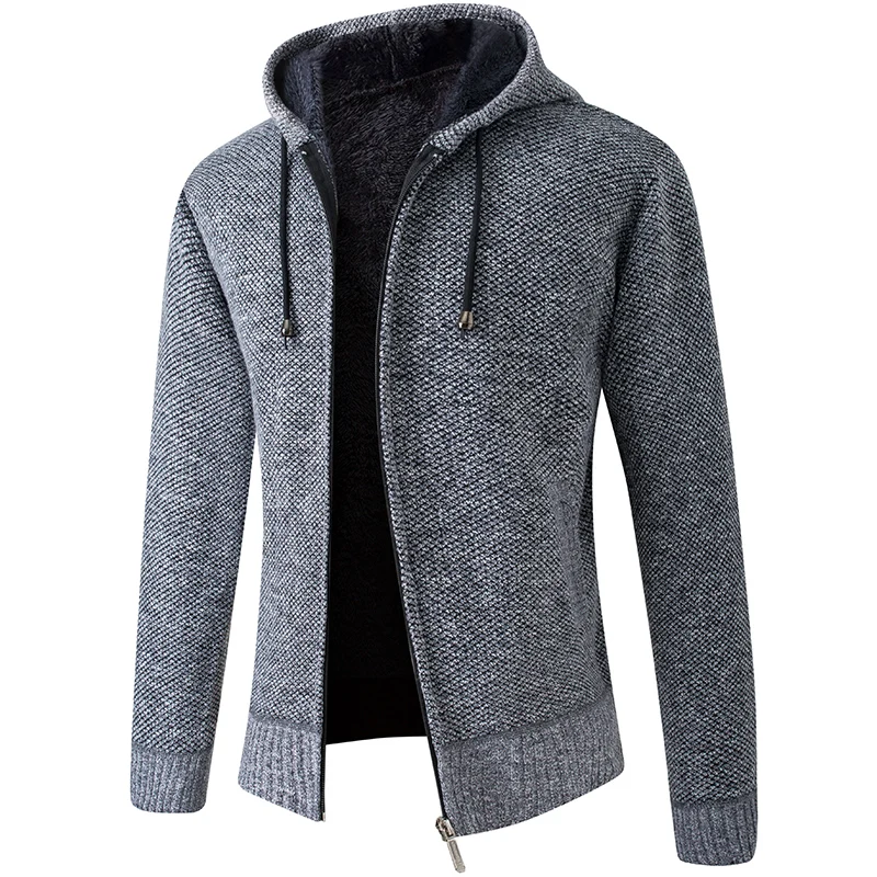2022 New Cardigan Mens Hooded Collar Fleece Warm Sweaters Coat Men Coat Hoodies Jacket Thick Full  Solid Cardigan Male Coats