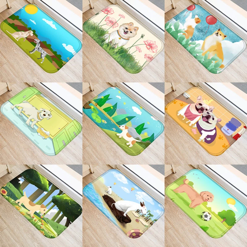 Нескользящий замшевый ковер с мультяшным рисунком мопса 1 шт. 40*60 см дверной