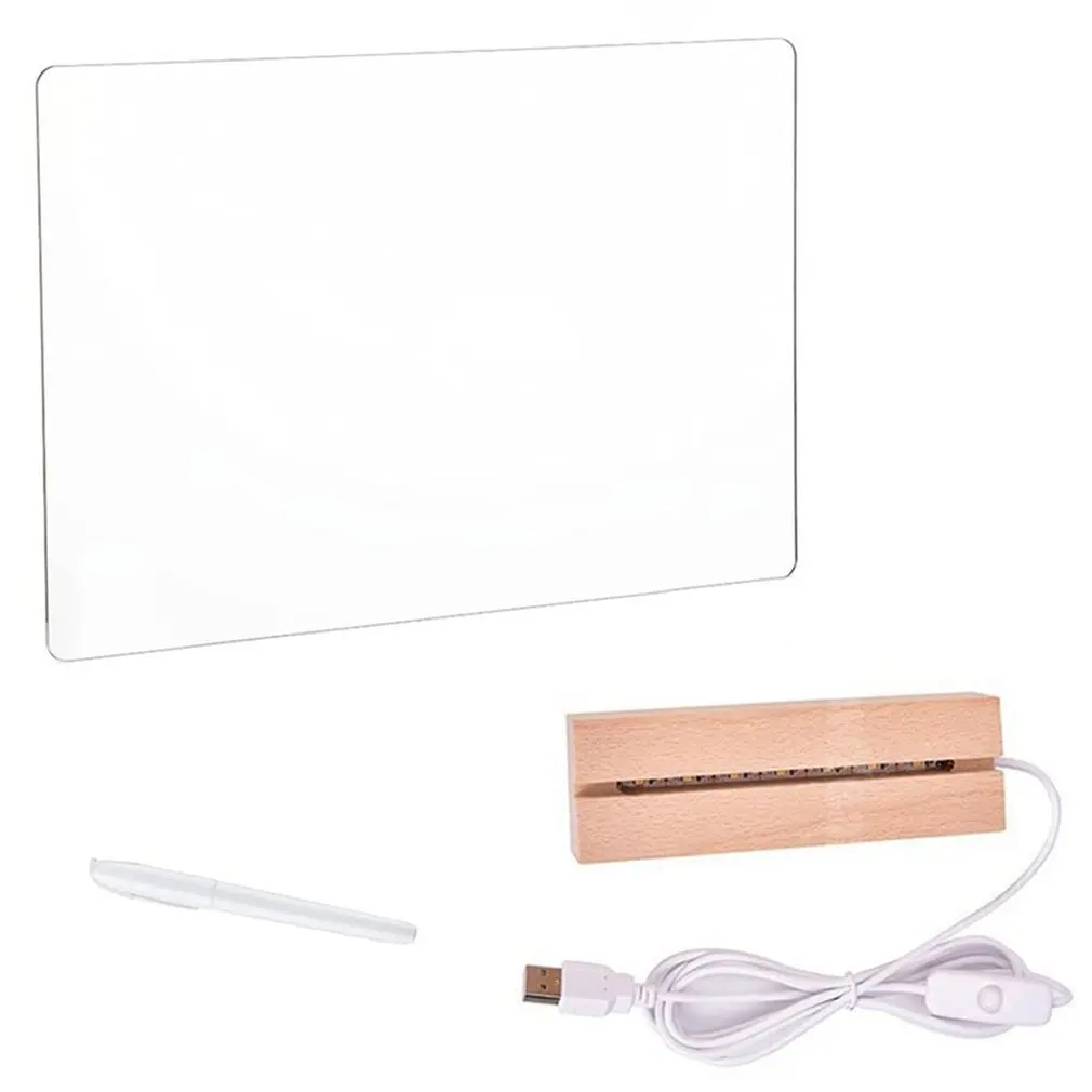 

Clear Writing Board Acrylic Message Board With Triangle Base Luminous Base Erasable White Pen Decoration