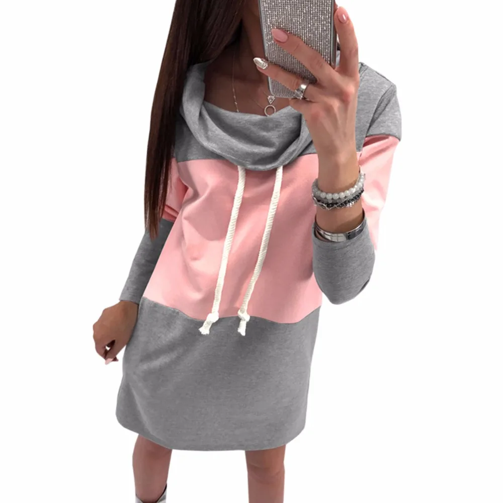 Повседневные толстовки женское платье водолазка свободное мини в стиле пэчворк