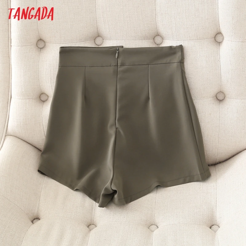 

Tangada 2021 New Women Elegant Solid Amygreen Summer Shorts Zipper Pockets OL Shorts Pantalones 7H01