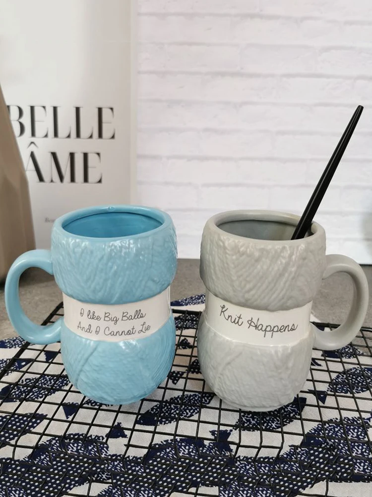

450ml Wool Ceramics Mugs Colorful Coffee Mug Milk Tea Office Cups Drinkware Birthday Gift for Couples Embossed Color Glaze Cup
