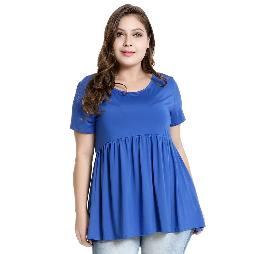 

Womens Plus Size Swing Tunic Top Short Sleeve Round Neck Solid Flare T-Shirt