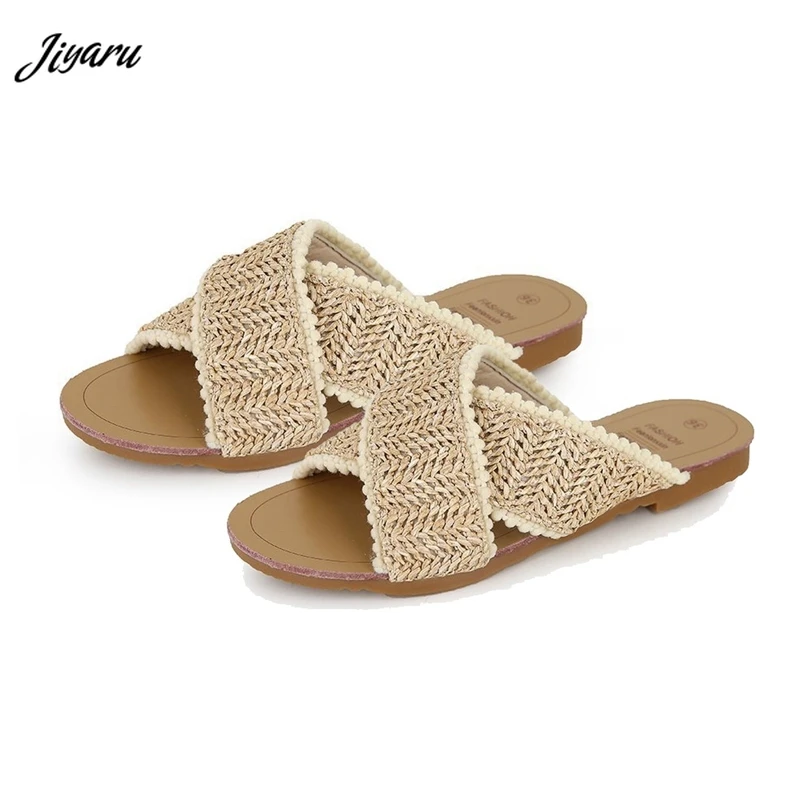 Новинка 2020 года женские плетеные тапочки летние пляжные шлепанцы для девочек