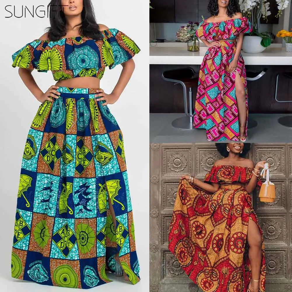 SUNGIFT Dashiki/Вечерние платья с открытыми плечами разноцветное платье принтом 2019