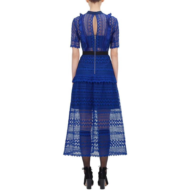 Эксклюзивное благородное синее кружевное Макси-платье для женщин роскошный