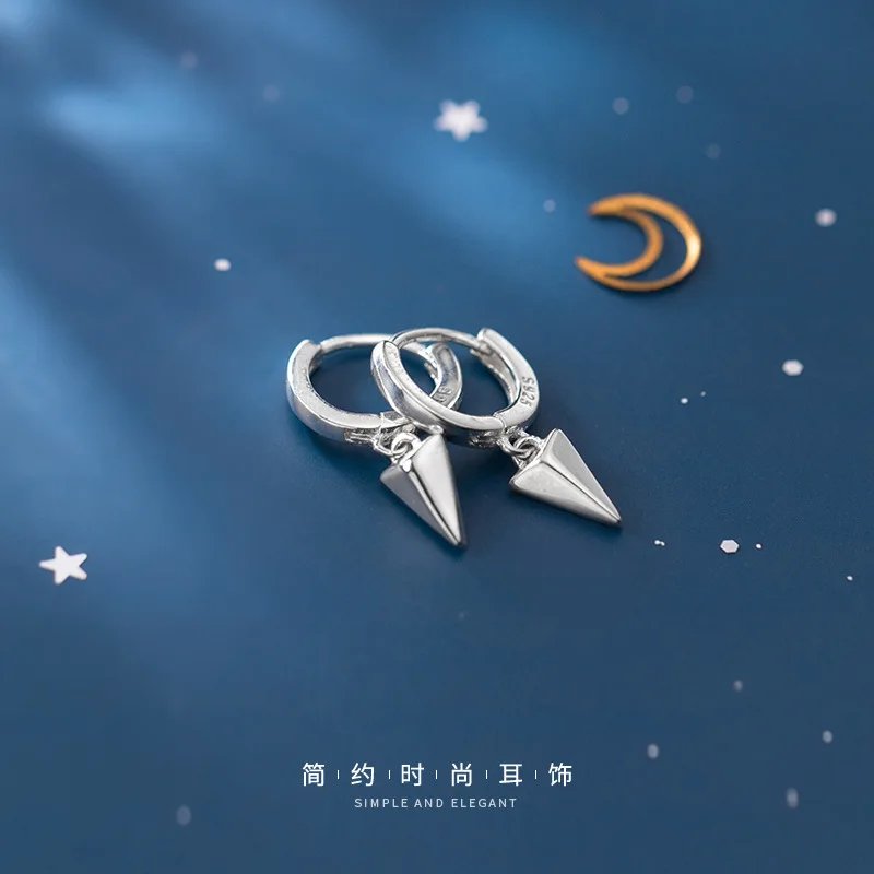Серьги из стерлингового серебра 925 пробы, модный конический треугольник, короткий кулон, серьги с пряжкой, тренд, дикие серьги для мальчиков и девочек, ювелирные изделия для ушей