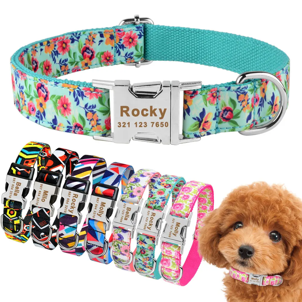 

Nylon Custom Name Free Nameplate Dog Collar Printed ID Tag Personalized Pitbull Small Large Medium Pet Engraved Name Dog Collars