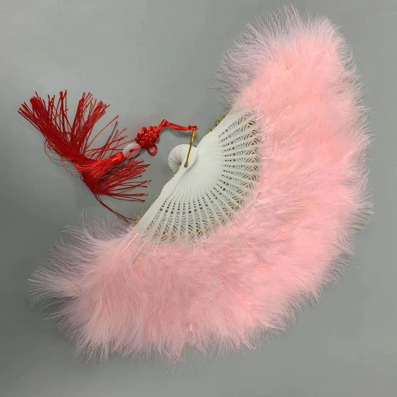 Роскошный ручной веер с перьями на заказ свадебный золотым украшением работы