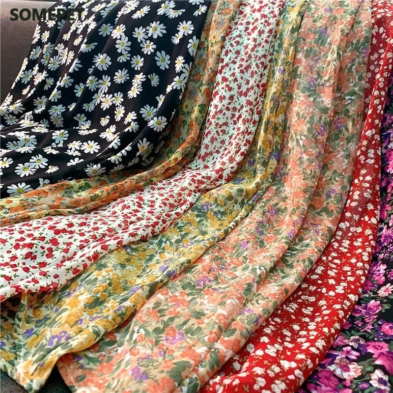 

Skirts Women Retro Chic Fashion Soft Chiffon Summer Vacation Ladies Popular Floral Korean Femme Skirt