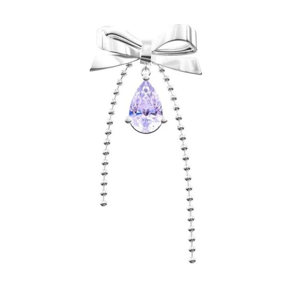 

New Japanese and Korean ladies party butterfly ear clip purple drop diamond earrings design sense fashion trend style earrings
