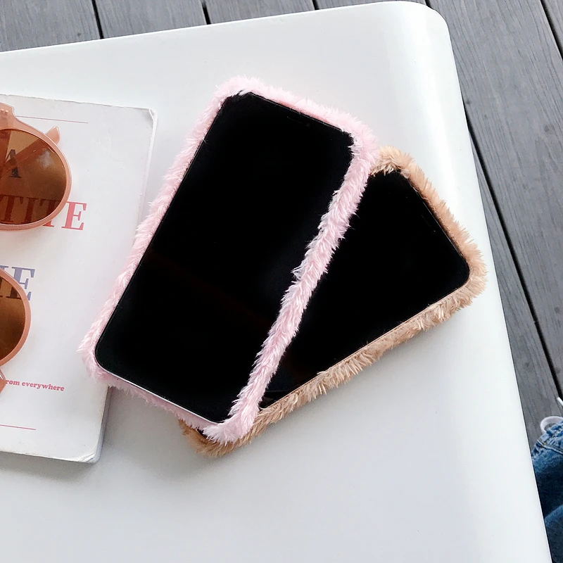 Cute 3D Cartoon Rabbit Monkey Fur plush warm phone Case For 7 8 Plus X XS 11 Pro MAX XR Protective Back Cover With Glass Film |